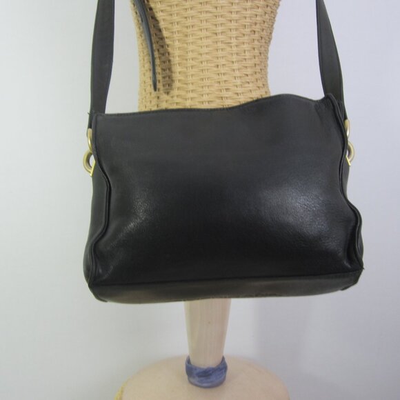 Vtg Americana By Sharif Black Glove Leather Shoulder Cross Body Bag Minimalist - Picture 12 of 15